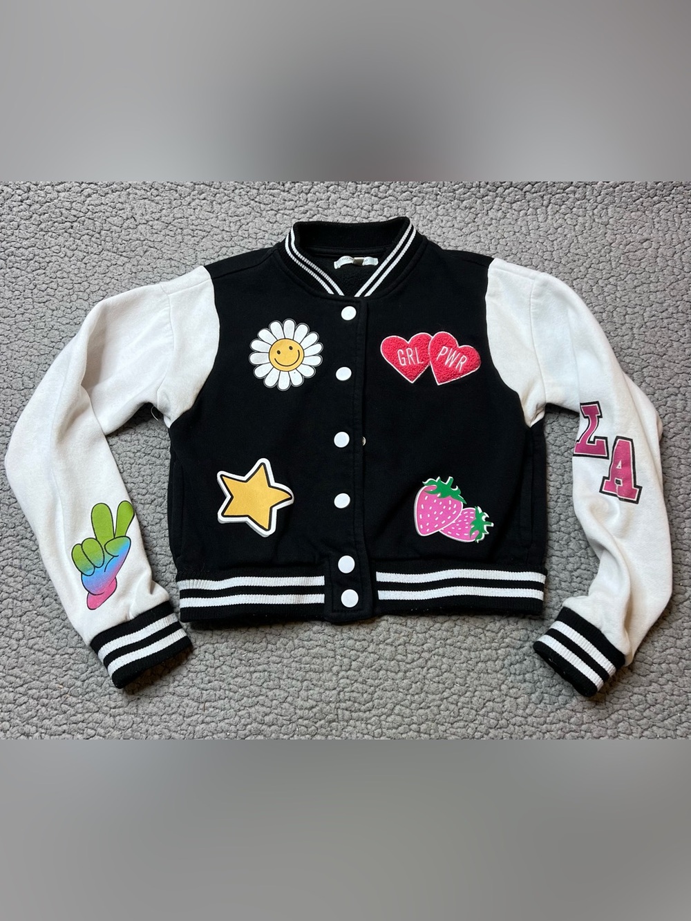 No Comment Girls Light Jacket Patchwork Size Small 7-8 Black &White